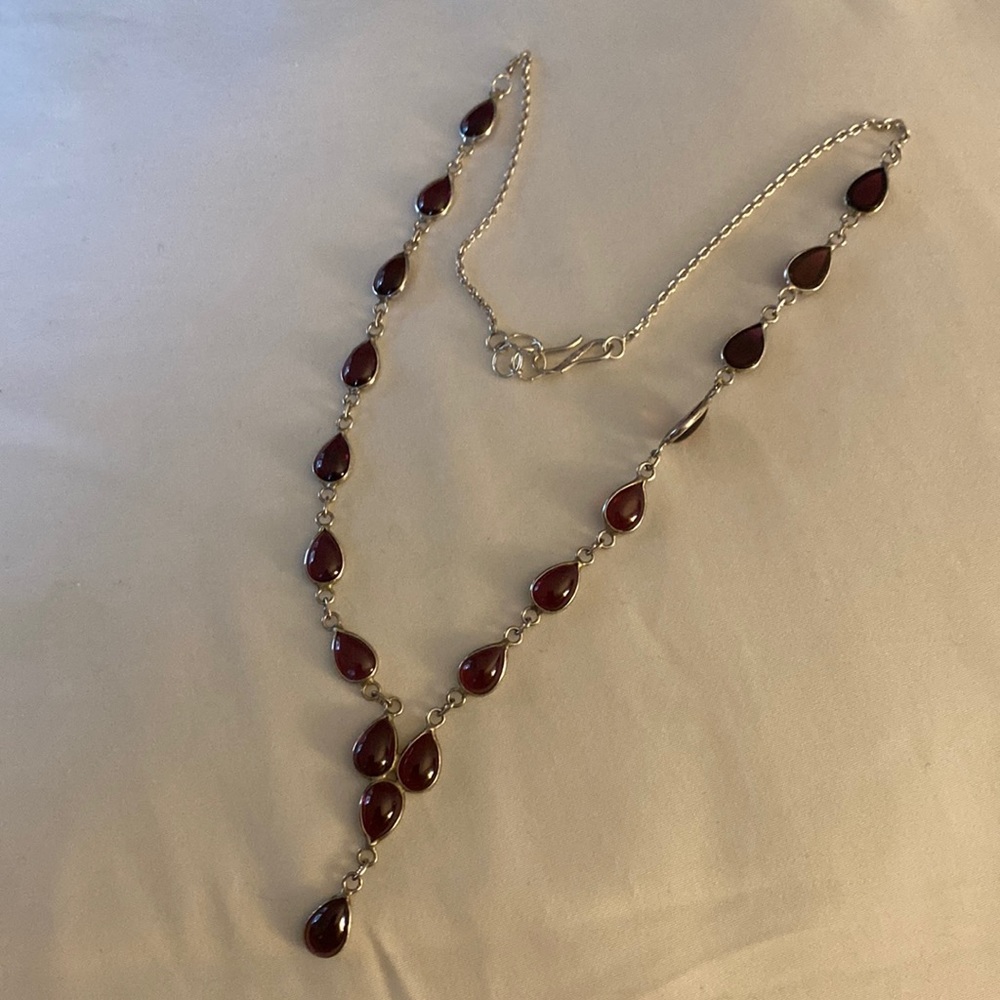 Sterling necklace with raw garnets